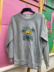 🌵Oversized Crew Neck Sweater - Grey melange Tropical print